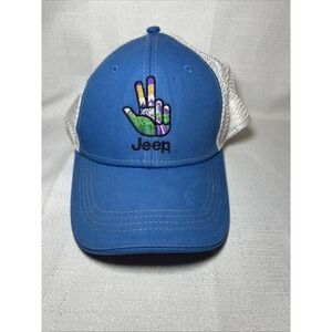 JEEP LOGO BLUE‎ WHITE MESH TRUCKER CURVED BILL ADJUSTABLE SNAPBACK HAT CAP RETRO